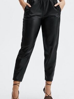 Fabletics Black Faux Leather Cropped Tapered Pants